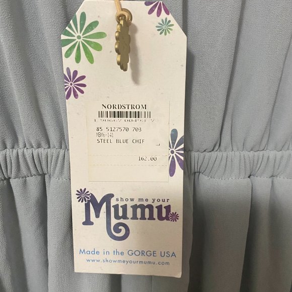 Show Me Your MuMu Kendall Maxi Dress in Steel Blue Chiffon L - Picture 3 of 7